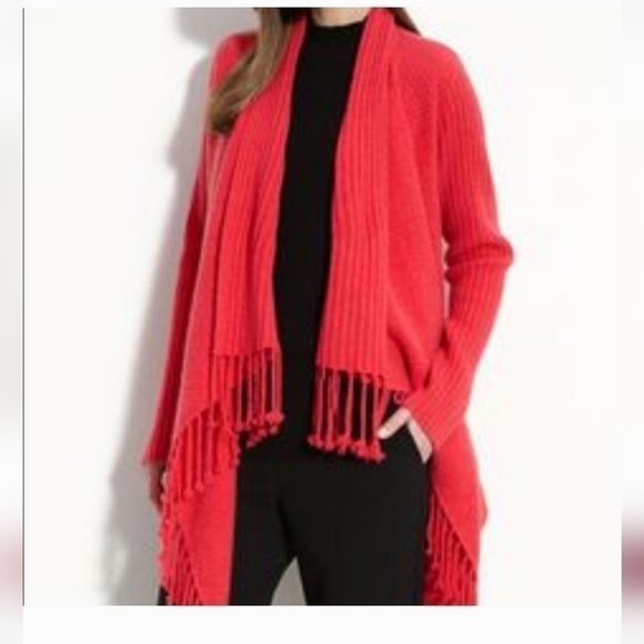 ST. JOHN 100% CASHMERE CHERRY RED DRAPE CARDIGAN, SZ SMALL - Picture 1 of 10